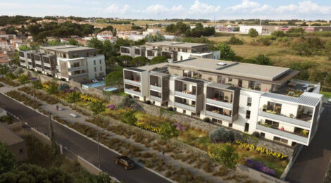 Programme immobilier neuf Perles d'ô - Béziers : Appartements studio–T4 avec piscine, terrasses et norme RT2012 au cœur des Parcs du Frigoulas (34500) - Référence : 14237