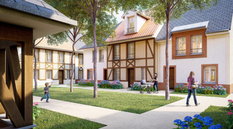 Programme immobilier neuf LES COTTAGES DU CHEMIN VERT - Cabourg : 15 maisons neuves à 900 m des plages, architecture normande et jardins privatifs (14390) - Référence : 14479