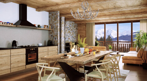 Programme immobilier neuf PREMIERES LOGES - Combloux : Appartements studio–T5 avec vue sur le Mont-Blanc et terrasses à deux pas de la navette (74920) - Référence : 4015