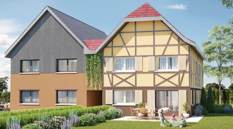 Programme immobilier neuf LES CARRES TRADITION - Ebersmunster : 5 appartements T4–T5 avec terrasses arborées et jardins privatifs proche de Sélestat (67600) - Référence : 2885