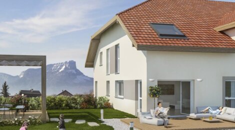 Programme immobilier neuf LES CARRÉS DE LA VIOLETTE - Les Marches : Maisons T3 avec jardins arborés et terrasse en bois au pied du Mont Granier (73800) - Référence : 1399