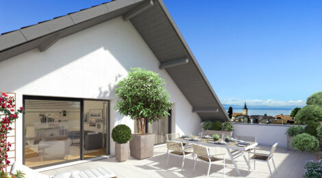 Programme immobilier neuf NATURE ET O - Maxilly-sur-Léman : Appartements T2–T5 avec vue sur le lac Léman et terrasses en centre-ville (74500) - Référence : 1100