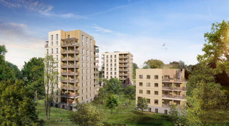Programme immobilier neuf Coeur Boisé - Nantes : Appartements studio–T6 avec terrasses, RT2012 et matériaux biosourcés dans le quartier Erdre Porterie (44000) - Référence : 14266