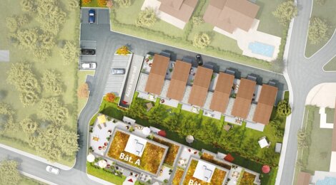 Programme immobilier neuf BLEU HORIZON - Pollionnay : 21 appartements T2–T4 et 6 maisons T5 avec balcons, terrasses et jardins dans un cadre champêtre (69290) - Référence : 352