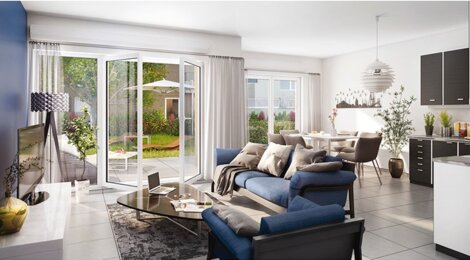 Programme immobilier neuf BLEU HORIZON - Pollionnay : 21 appartements T2–T4 et 6 maisons T5 avec balcons, terrasses et jardins dans un cadre champêtre (69290) - Référence : 352