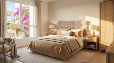 Programme immobilier neuf Le Domaine des Merisiers - Roussillon : Appartements studio–T4 et maisons T4–T5 avec jardins luxuriants, panneaux photovoltaïques et proximité quartier résidentiel (38150) - Référence : 14588