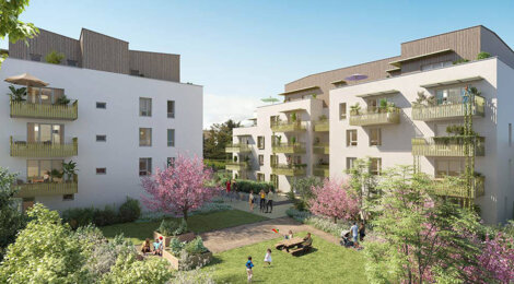 Programme immobilier neuf nidéal - Saint-Priest centre-ville et espaces extérieurs (69800) - Référence : 18313