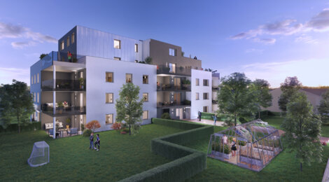 Programme immobilier neuf ZOEY - Souffelweyersheim : Appartements T2–T4 avec jardins 230 m², potager partagé et chauffage au sol proche du centre commercial Coeur Alsace (67460) - Référence : 6365