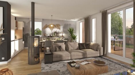 Programme immobilier neuf RE-CREATION BOISEE - Villeneuve-Tolosane : Appartements T2–T4 et maisons T3–T5 avec jardins, NF HABITAT HQE et 200 arbres dans l’écoquartier Las Fonses - Bois Vieux (31270) - Référence : 14417