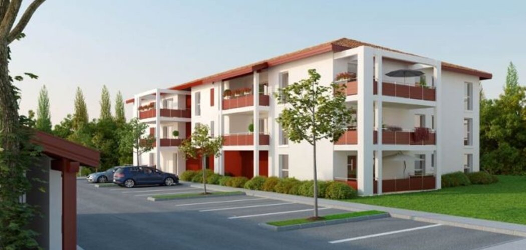 Programme immobilier neuf Briscous proche de la mairie - Briscous : 33 appartements T2–T4 en architecture basque avec balcons et terrasses (64240) - Référence : 12411
