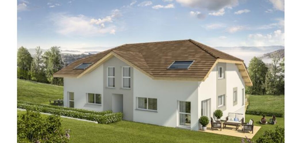 Programme immobilier neuf Les carres de la canopee - Chilly : 8 logements T4 avec jardins engazonnés et garages au centre du village de Sillingy (74270) - Référence : 1082