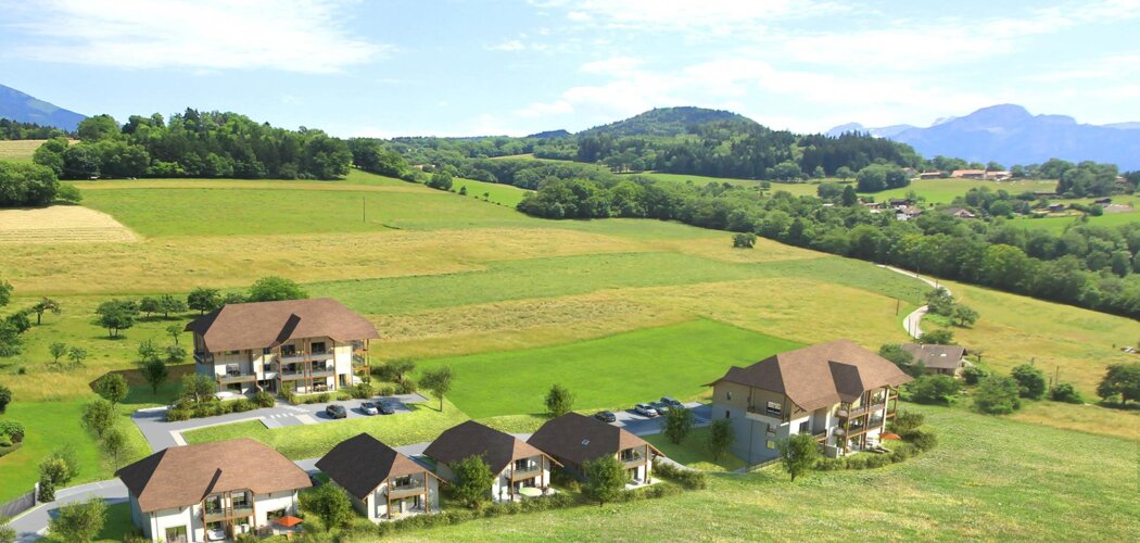 Programme immobilier neuf Le pré henry - Faucigny : Appartements T2 avec balcons, jardins et norme THPE dans le bassin genevois (74130) - Référence : 5380