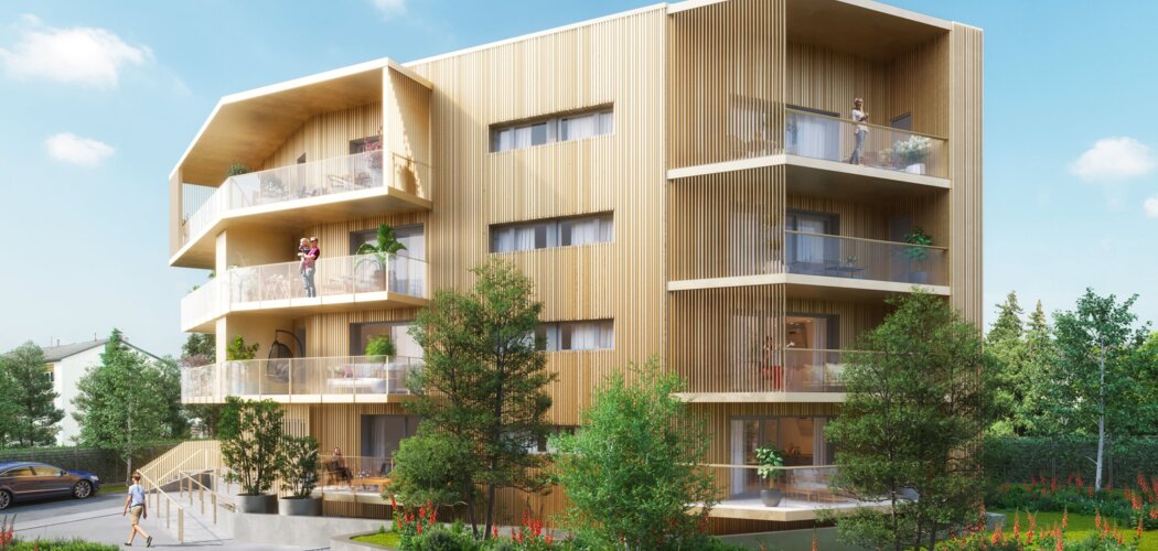 Programme immobilier neuf CONTEMPORA - Gières : appartements neufs T2–T4 à 5 min du tramway B Gières - Gare Universités (38610) - Référence : 15435