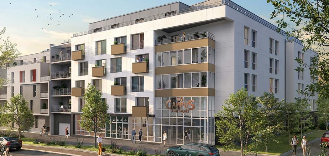 Programme immobilier neuf My Campus Jean Jaurès - Joué-lès-Tours : Appartements studio–T2 avec terrasses, espaces coworking et proximité commodités (37300) - Référence : 14652