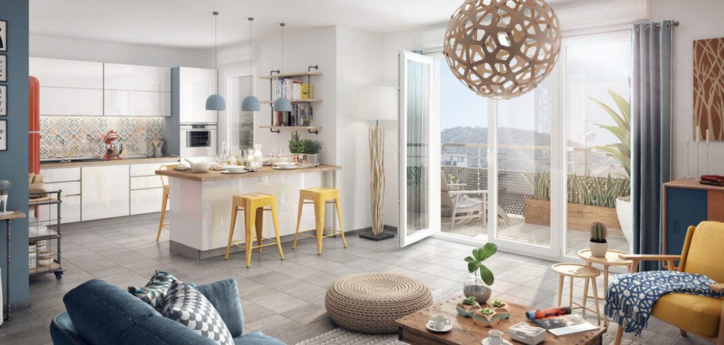 Programme immobilier neuf RIVE GAUCHE - La Trinité : Appartements studio–T3 avec terrasses, cuisine américaine et parking dans un quartier résidentiel proche commodités (06340) - Référence : 11736