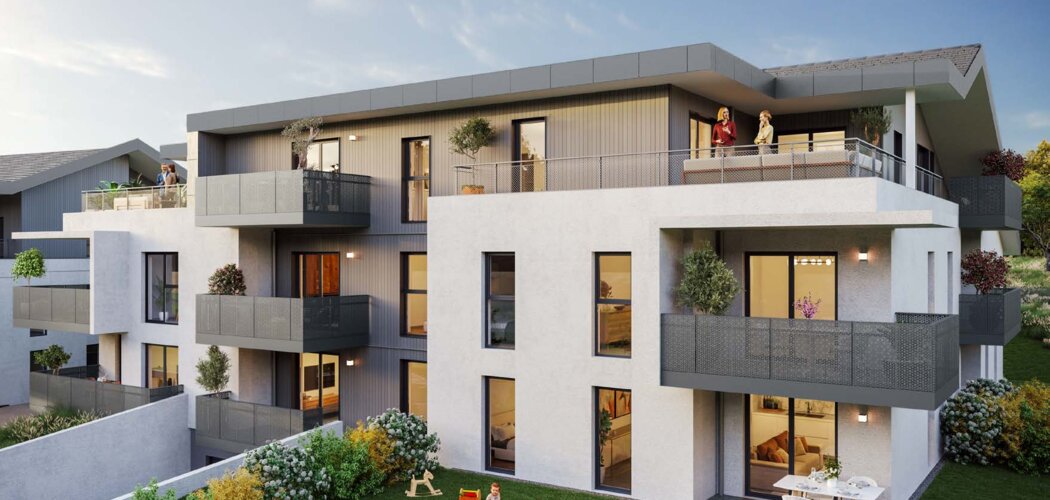 Programme immobilier neuf Les Vergers de Marcel + Domaine Les Marcellines - Les Ollières : 14 appartements et 9 villas neuves T2–T6 à 20 min d’Annecy (74570) - Référence : 15794
