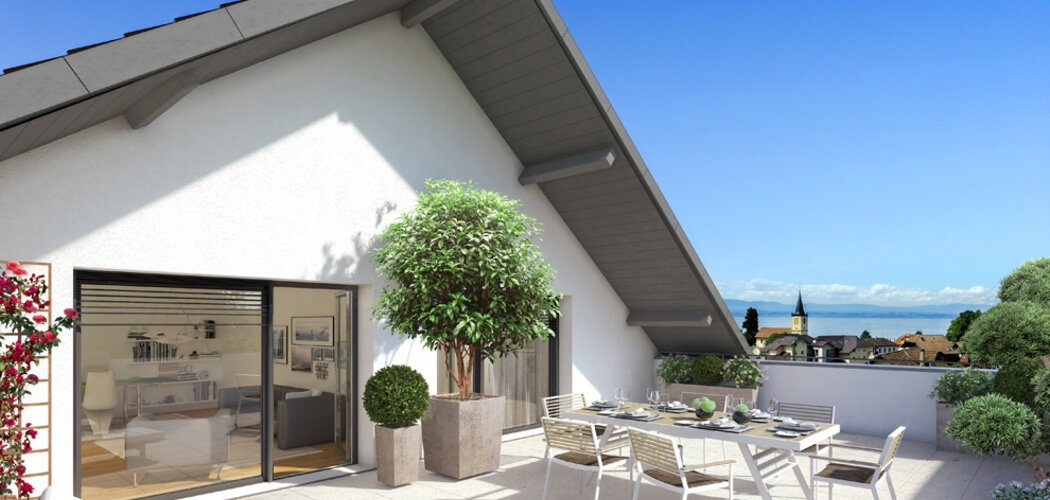 Programme immobilier neuf NATURE ET O - Maxilly-sur-Léman : Appartements T2–T5 avec vue sur le lac Léman et terrasses en centre-ville (74500) - Référence : 1100