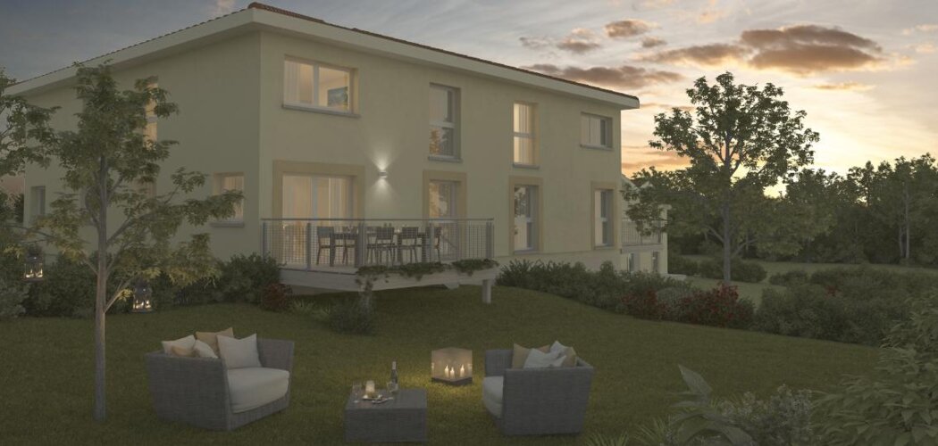 Programme immobilier neuf LES CARRÉS DU CÈDRE - Nuelles : Dernier appartement T4 duplex avec terrasse en bois et jardin privatif à deux pas de l’école (69210) - Référence : 568