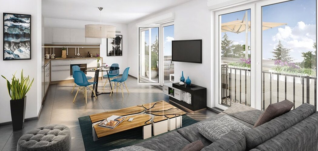 Programme immobilier neuf BLEU HORIZON - Pollionnay : 21 appartements T2–T4 et 6 maisons T5 avec balcons, terrasses et jardins dans un cadre champêtre (69290) - Référence : 352