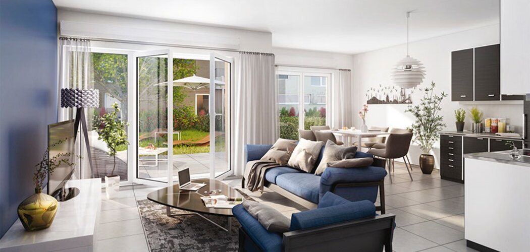Programme immobilier neuf BLEU HORIZON - Pollionnay : 21 appartements T2–T4 et 6 maisons T5 avec balcons, terrasses et jardins dans un cadre champêtre (69290) - Référence : 352