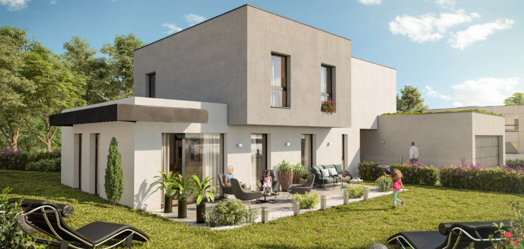 Programme immobilier neuf L'ESSEN'CIEL - Riedisheim : Appartements T2–T5 et maisons avec jardins, terrasses et parking à la lisière de la forêt du Tannenwald (68400) - Référence : 3397