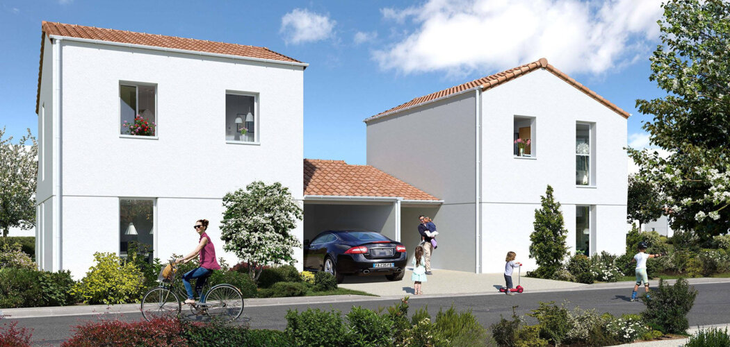 Programme immobilier neuf Le Bois Valentin - Tranche 2 - Saint-Jean-de-Monts : Villas T2–T5 avec jardins privatifs et toitures en tuiles rosées dans le quartier Les Verres (85160) - Référence : 9695
