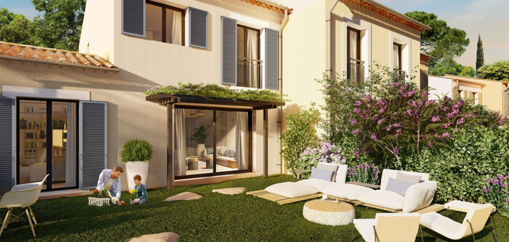Programme immobilier neuf Rose Garden - SAINTE-MAXIME (83) - Sainte-Maxime : Maisons T5 avec piscines privatives, jardins et parking sécurisé dans un domaine boisé sur les hauteurs (83120) - Référence : 16920