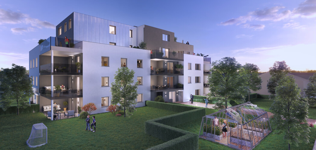Programme immobilier neuf ZOEY - Souffelweyersheim : Appartements T2–T4 avec jardins 230 m², potager partagé et chauffage au sol proche du centre commercial Coeur Alsace (67460) - Référence : 6365
