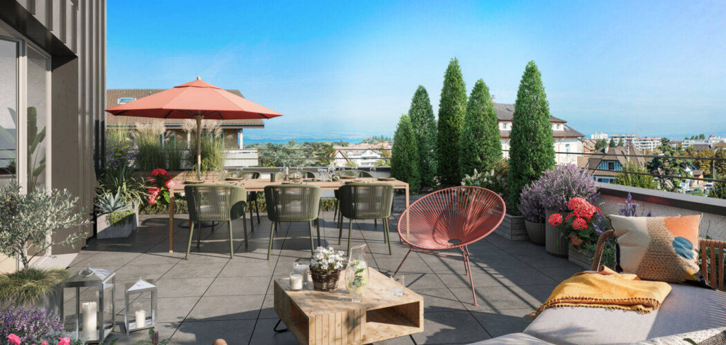 Programme immobilier neuf Les Jardins du Lac - Thonon-les-Bains : Appartements studio–T6 avec terrasses, thermostat et parking à 800 mètres du centre-ville (74200) - Référence : 14394