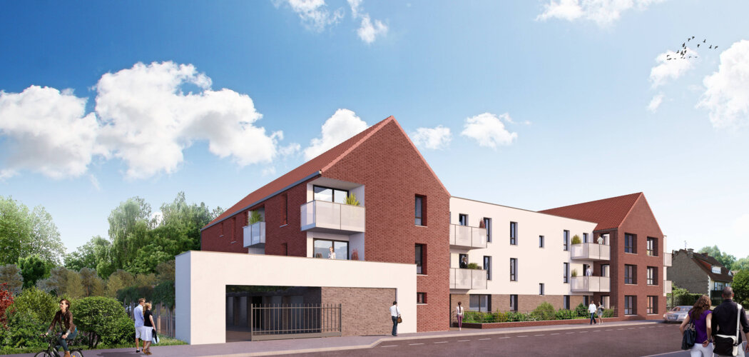 Programme immobilier neuf Le clos d'Estournelle - Vendeville : Appartements T2–T4 avec balcons, jardin partagé et garages fermés à 5 min du centre commercial de Faches (59175) - Référence : 12001