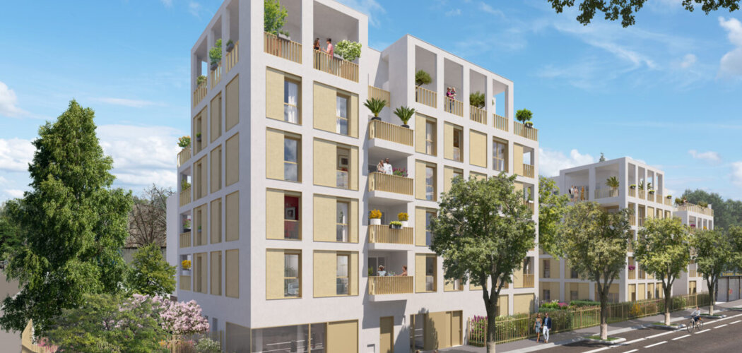 Programme immobilier neuf Patio Pressensé - Vénissieux : Appartements studio–T4 avec terrasses, jardin commun et proximité tramway T6 (69200) - Référence : 7039