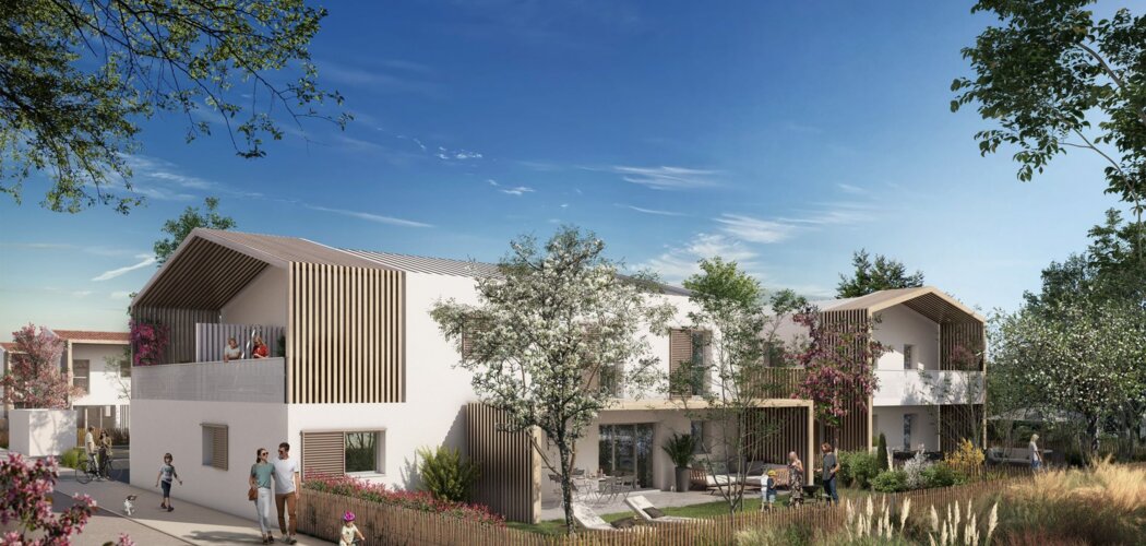 Programme immobilier neuf RE-CREATION BOISEE - Villeneuve-Tolosane : Appartements T2–T4 et maisons T3–T5 avec jardins, NF HABITAT HQE et 200 arbres dans l’écoquartier Las Fonses - Bois Vieux (31270) - Référence : 14417
