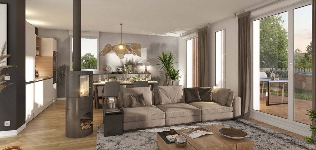 Programme immobilier neuf RE-CREATION BOISEE - Villeneuve-Tolosane : Appartements T2–T4 et maisons T3–T5 avec jardins, NF HABITAT HQE et 200 arbres dans l’écoquartier Las Fonses - Bois Vieux (31270) - Référence : 14417